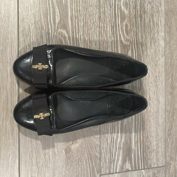 Tory Burch Flats Size 5 Black Patent Leather Slip On Ballet Bow Women - Picture 3 of 8
